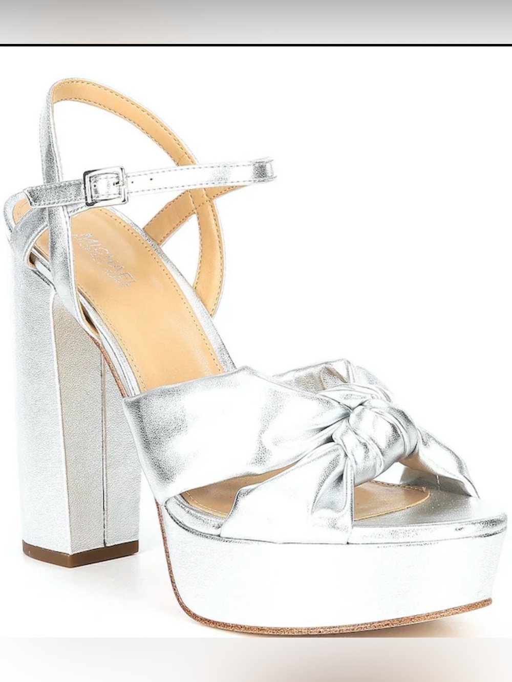 Michael Kors Jose Metallic Leather Knot Detail Ankle Strap Platform Dress Sandal